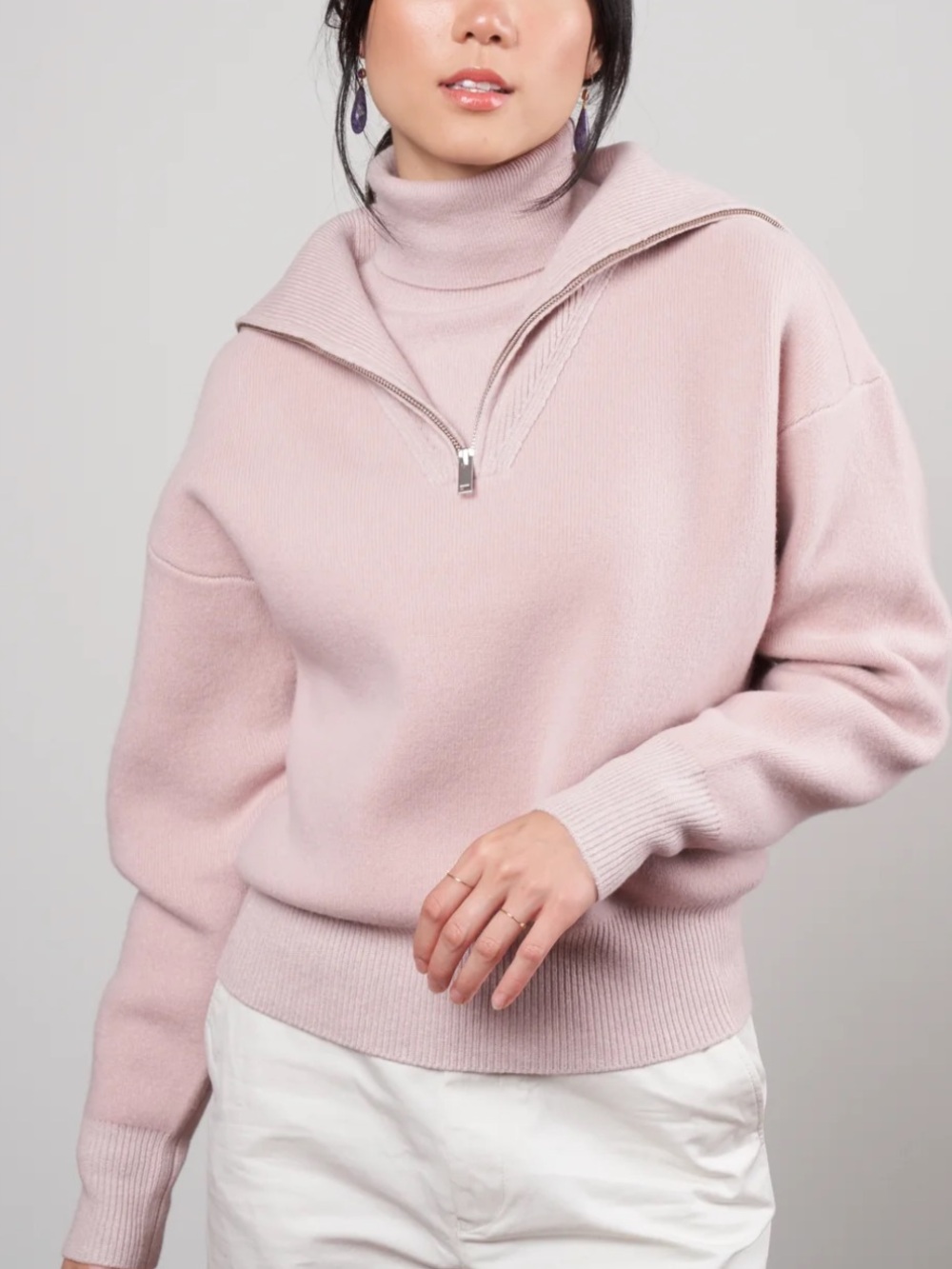Isabel Marant Étoile Fancy Half-Zip Sweater Blush Pink Fall Old Money SZ 36